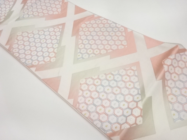 リサイクル　松皮菱に亀甲模様織出しぼかし袋帯